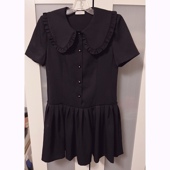 NWT Sandro Black Short Dress with Large Ruffled Peter Pan Collar - Picture 6 of 16